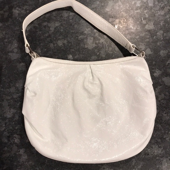 white patent purse